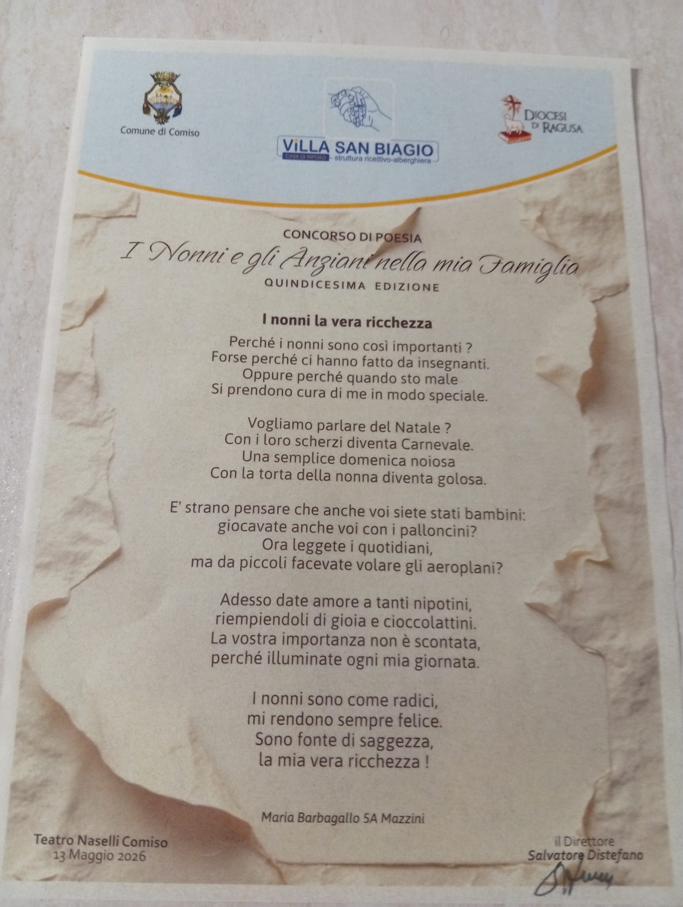 I nonni la vera ricchezza – Maria Barbagallo 5^A Mazzini